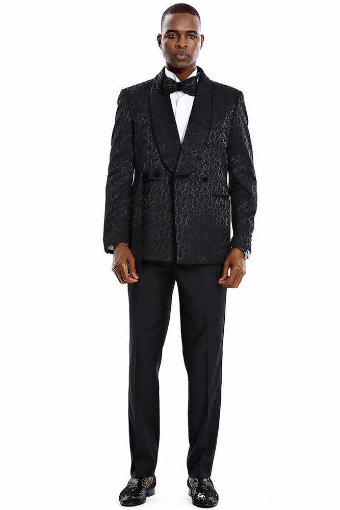 Men's Tazio Slim Fit Black Paisley Smoking Jacket Tuxedo Wedding Prom - USA Men's Outlet