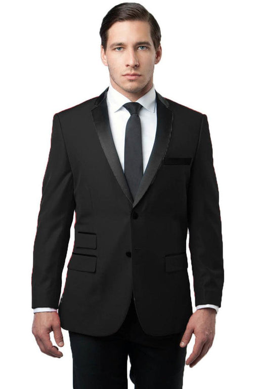 Men's Tazio Slim Fit Black Two Button Notch Lapel Tuxedo Jacket - USA Men's Outlet