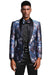 Men's Tazio Slim Fit Paisley & Floral Shawl Lapel Blue Roses Silver Prom Tuxedo - USA Men's Outlet