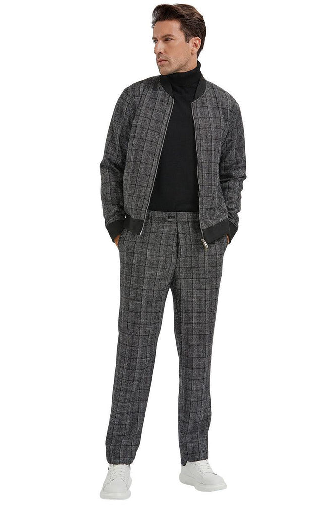 Men's Tazio Track Suit Set: Stylish Black Plaid Jacket & Pant - USA Men's Outlet