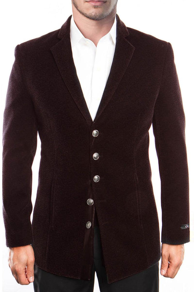 Men's Tazio Velvet 5-Button Vintage Burgundy Coat - USA Men's Outlet