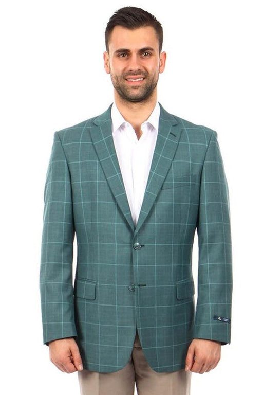 Men's Tazio Windowpane Plaid Sport Coat in Summer Green - USA Men's Outlet