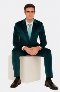 Teal Velvet Suit for Men – 2-Piece Slim Fit Peak Lapel Formalwear by Tazzio