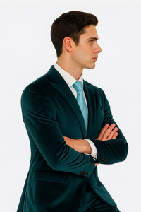 Teal Velvet Suit for Men – 2-Piece Slim Fit Peak Lapel Formalwear by Tazzio