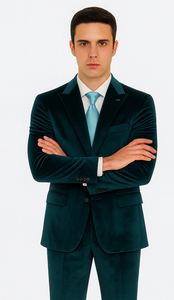 Teal Velvet Suit for Men – 2-Piece Slim Fit Peak Lapel Formalwear by Tazzio