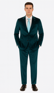 Teal Velvet Suit for Men – 2-Piece Slim Fit Peak Lapel Formalwear by Tazzio