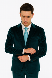 Teal Velvet Suit for Men – 2-Piece Slim Fit Peak Lapel Formalwear by Tazzio