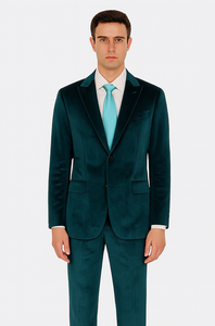 Teal Velvet Suit for Men – 2-Piece Slim Fit Peak Lapel Formalwear by Tazzio