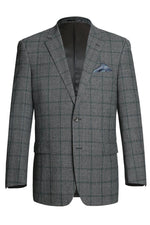 Men's Two-Button Wool Blazer - Classic Fit Brown & Olive Windowpane Plaid - Renoir - USA Men's Outlet