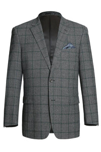 Men's Two-Button Wool Blazer - Classic Fit Brown & Olive Windowpane Plaid - Renoir - USA Men's Outlet