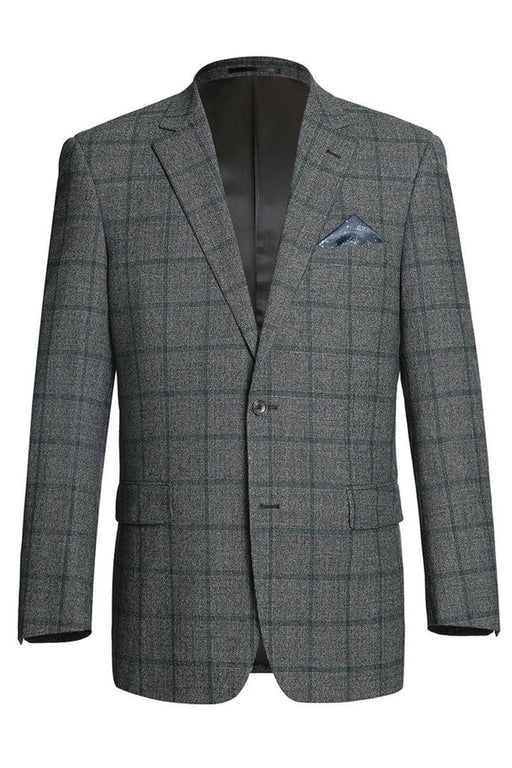 Men's Two-Button Wool Blazer - Classic Fit Brown & Olive Windowpane Plaid - Renoir - USA Men's Outlet