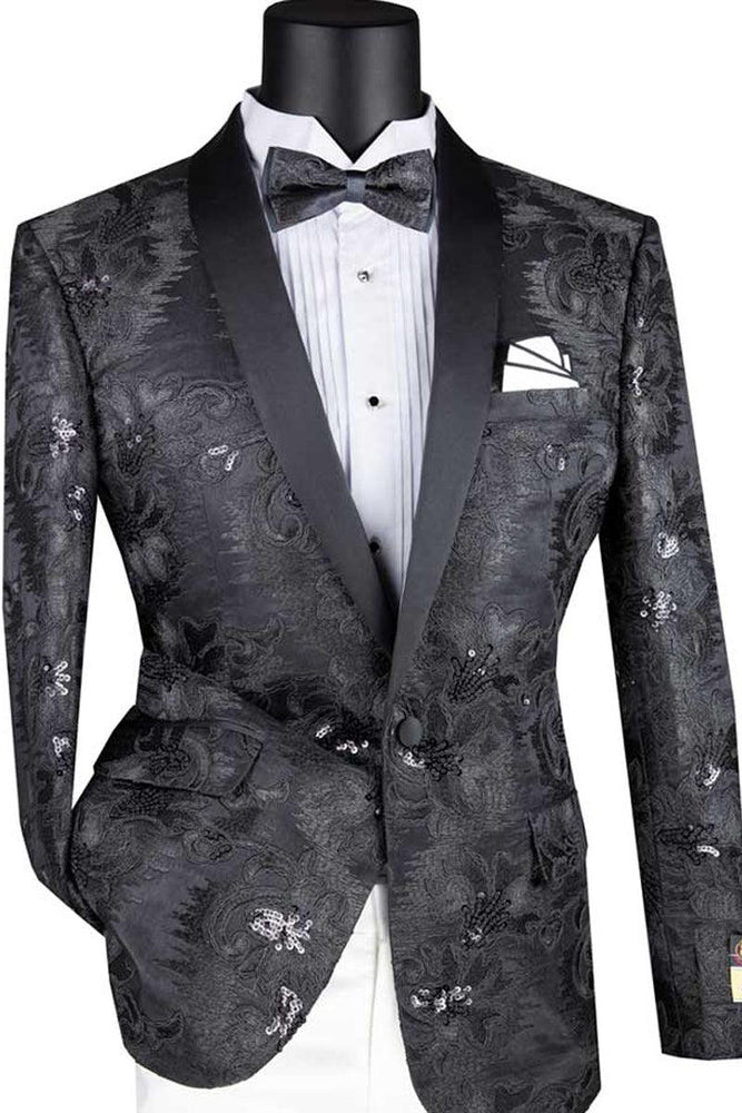 Men's Vinci Black Slim Fit Sequin Prom Tux Jacket - USA Men's Outlet