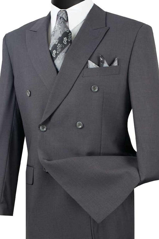 Men's Vinci Classic Double Breasted Suit in Charcoal Grey - Sophisticated Style - USA Men's Outlet