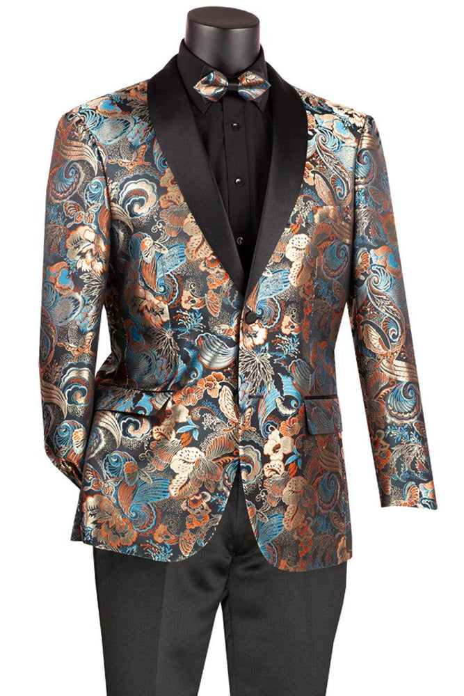 Men's Vinci Modern Fit Teal Green Japanese Paisley Tuxedo Jacket - USA Men's Outlet