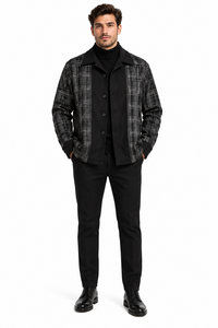 Mens Black Plaid Panel Walking Suit – Long Sleeve Shirt & Matching Pants Set