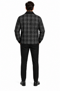 Mens Black Plaid Panel Walking Suit – Long Sleeve Shirt & Matching Pants Set