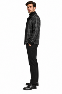 Mens Black Plaid Panel Walking Suit – Long Sleeve Shirt & Matching Pants Set