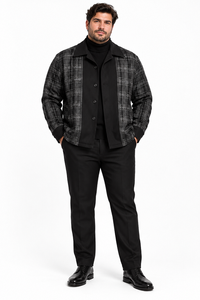 Mens Black Plaid Panel Walking Suit – Long Sleeve Shirt & Matching Pants Set