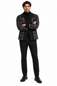 Mens Black Plaid Panel Walking Suit – Long Sleeve Shirt & Matching Pants Set