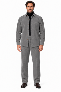 Mens Slate Grey Corduroy Luxe Walking Suit – Textured Overshirt & Matching Pants Set
