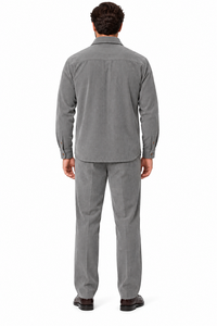 Mens Slate Grey Corduroy Luxe Walking Suit – Textured Overshirt & Matching Pants Set