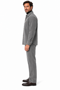 Mens Slate Grey Corduroy Luxe Walking Suit – Textured Overshirt & Matching Pants Set