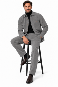 Mens Slate Grey Corduroy Luxe Walking Suit – Textured Overshirt & Matching Pants Set