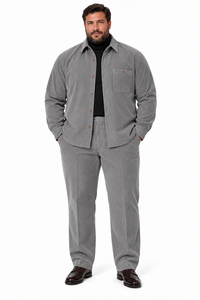 Mens Slate Grey Corduroy Luxe Walking Suit – Textured Overshirt & Matching Pants Set