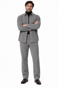 Mens Slate Grey Corduroy Luxe Walking Suit – Textured Overshirt & Matching Pants Set
