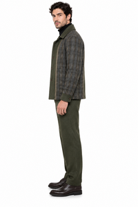 Mens Olive Drab Plaid Panel Walking Suit – Long Sleeve Shirt & Matching Pants Set