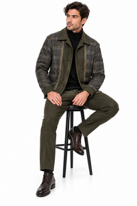 Mens Olive Drab Plaid Panel Walking Suit – Long Sleeve Shirt & Matching Pants Set