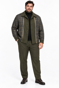 Mens Olive Drab Plaid Panel Walking Suit – Long Sleeve Shirt & Matching Pants Set