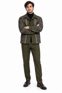 Mens Olive Drab Plaid Panel Walking Suit – Long Sleeve Shirt & Matching Pants Set