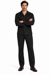 Mens Black Casual Dressy Walking Suit – Long-Sleeve Shirt & Matching Pants