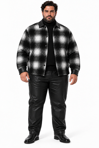 Mens Black & Ivory Shadow Plaid Walking Suit – Statement Shirt Jacket & Coordinating Pants
