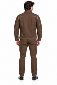 Mens Espresso Brown Heritage Walking Suit – Contrast Stitch Jacket & Matching Pants