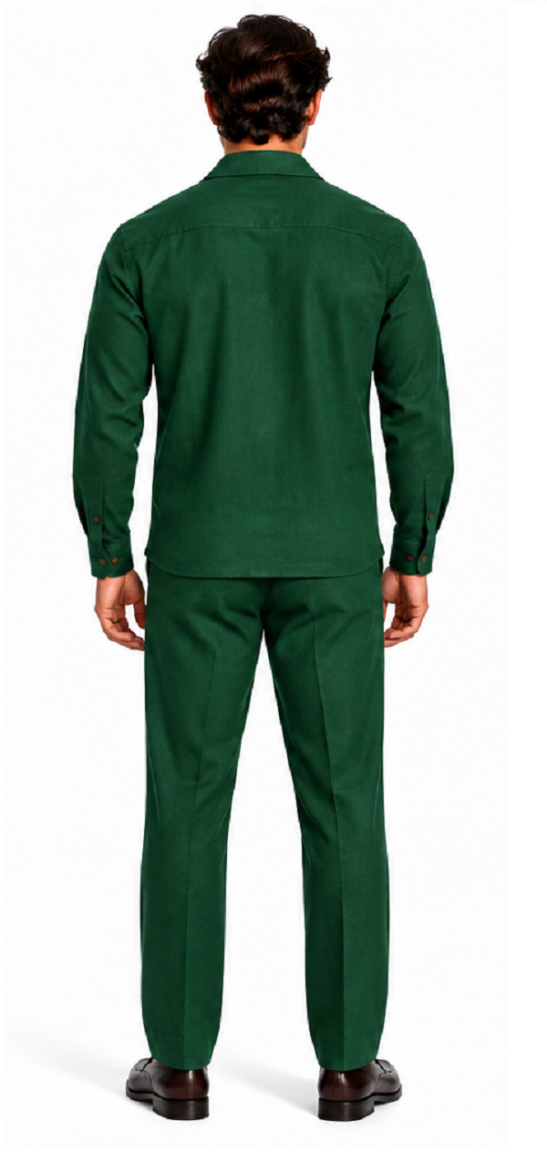 Mens Green Casual Dressy Walking Suit – Long-Sleeve Shirt & Matching Pants