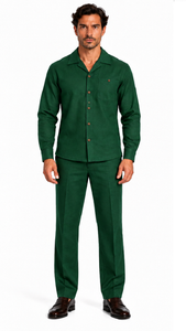 Mens Green Casual Dressy Walking Suit – Long-Sleeve Shirt & Matching Pants