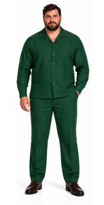 Mens Green Casual Dressy Walking Suit – Long-Sleeve Shirt & Matching Pants