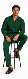 Mens Green Casual Dressy Walking Suit – Long-Sleeve Shirt & Matching Pants