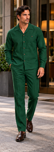 Mens Green Casual Dressy Walking Suit – Long-Sleeve Shirt & Matching Pants