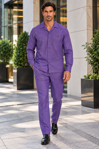 Mens Heather Purple Walking Suit – Long-Sleeve Shirt & Matching Pants