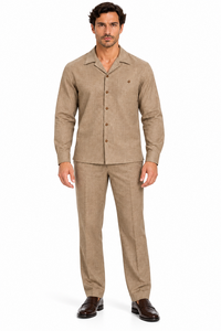 Mens Heather Luggage Casual Dressy Walking Suit – Long-Sleeve Shirt & Matching Pants