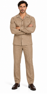 Mens Heather Luggage Casual Dressy Walking Suit – Long-Sleeve Shirt & Matching Pants