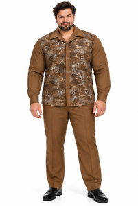 Mens Cognac Brown Paisley Royale Walking Suit – Patterned Shirt & Matching Pants