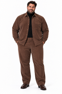 Mens Espresso Brown Corduroy Executive Walking Suit – Textured Overshirt & Matching Pants