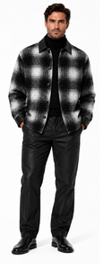 Mens Black & Ivory Shadow Plaid Walking Suit – Statement Shirt Jacket & Coordinating Pants
