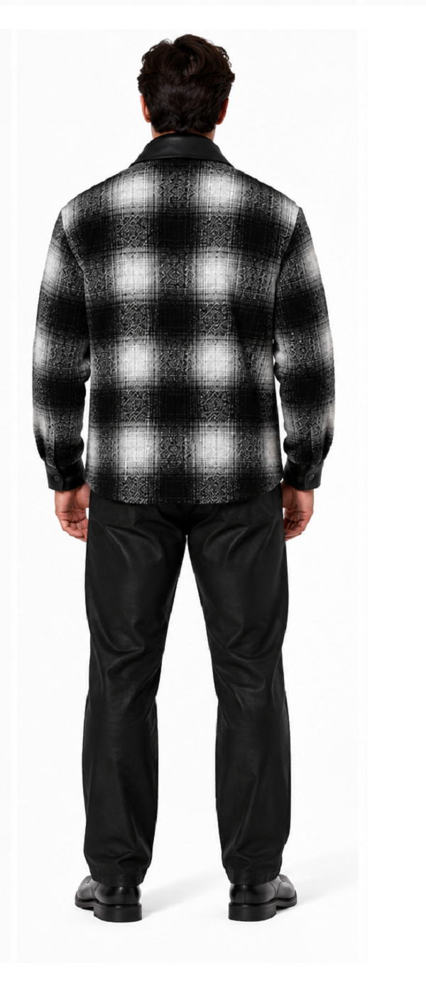 Mens Black & Ivory Shadow Plaid Walking Suit – Statement Shirt Jacket & Coordinating Pants