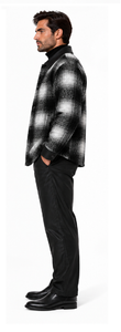 Mens Black & Ivory Shadow Plaid Walking Suit – Statement Shirt Jacket & Coordinating Pants