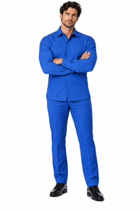 Mens Royal Blue Textured Walking Suit – Long Sleeve Shirt & Matching Pants Set